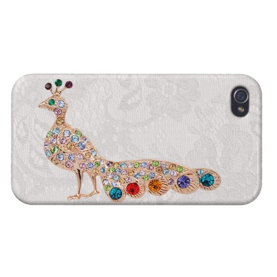 Peacock Diamond Jewels & Paisley Lace Photo Covers For iPhone 4