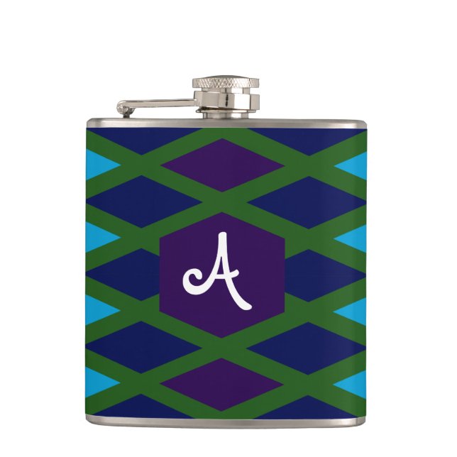Peacock Diamond Monogram Flask (Front)