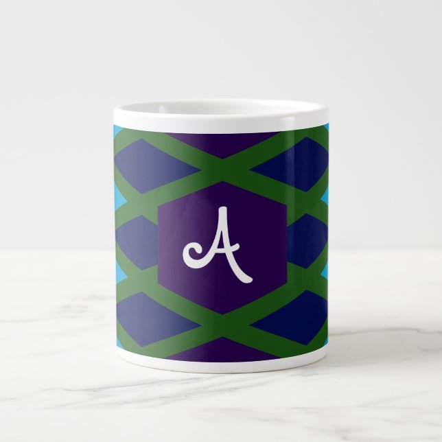 Peacock Diamond Monogram Giant Coffee Mug (Front)