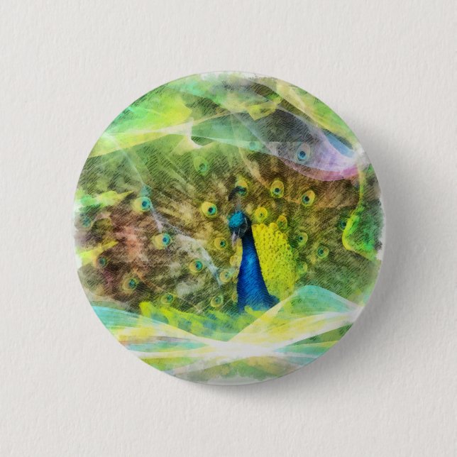 Peacock Digital Painting Button (Front)