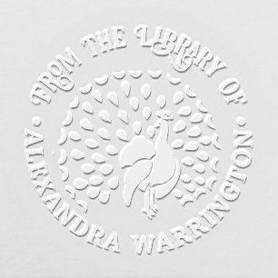 Peacock Displaying Tail Feathers Library Book Name Embosser