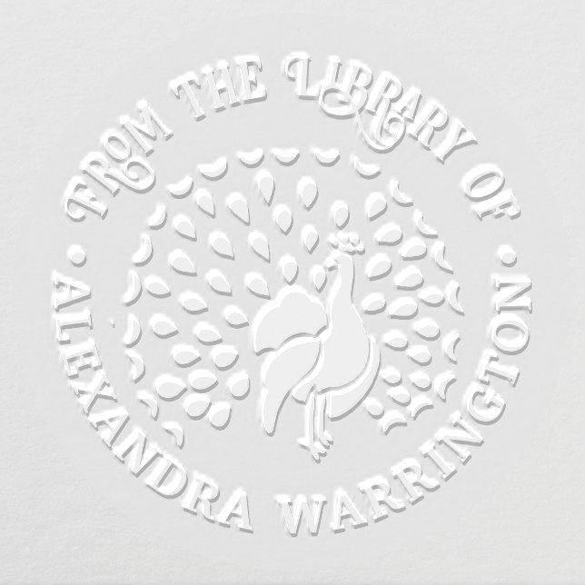 Peacock Displaying Tail Feathers Library Book Name Embosser (Design)