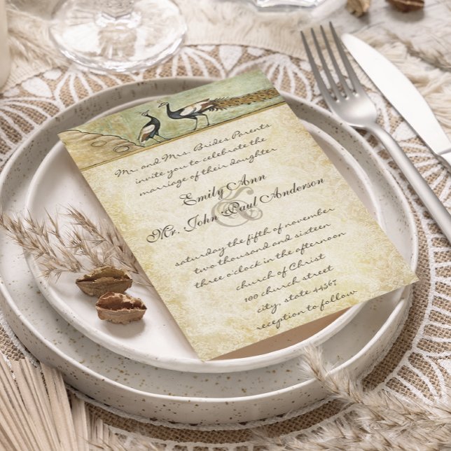 Peacock Distressed Damask Metallic Elegance Invitation (Creator Uploaded)