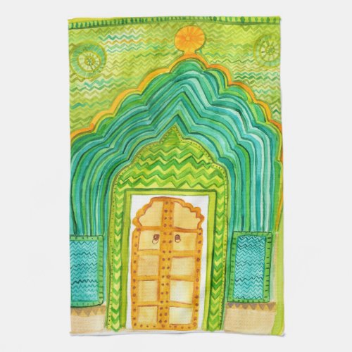 Peacock Door Rajasthan Watercolor India Kitchen Towel