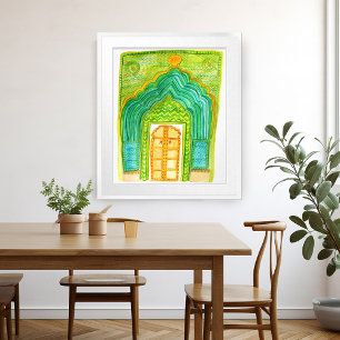 Peacock Door Watercolor Jaipur City Palace Green Poster