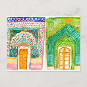 Peacock Doors Watercolor Jaipur City Palace Postcard