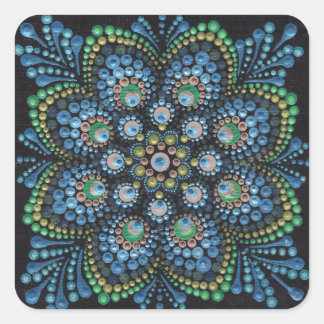 Peacock Dot Mandala Square Sticker