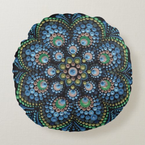 Peacock Dot Mandala Throw Pillow