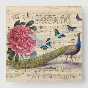 Peacock Dreams Square Wall Clock