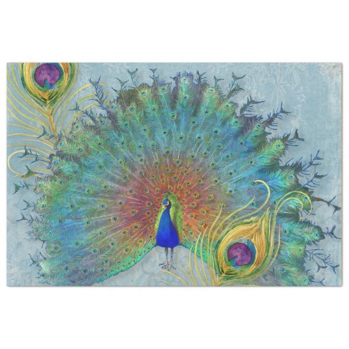 Peacock Dusty Blue Teal Vintage Feathers Decoupage Tissue Paper
