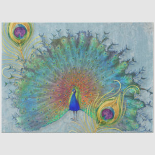 Peacock Dusty Blue Teal Vintage Feathers Decoupage Tissue Paper