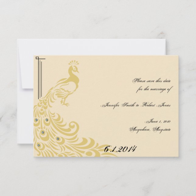 Peacock Elegance Art Deco Flair Save the Date (Front)