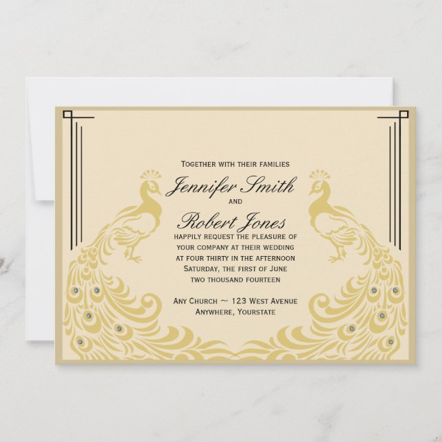 Peacock Elegance Art Deco Flair Wedding Invitation (Front)