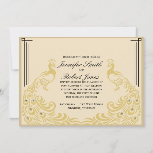 Peacock Elegance Art Deco Flair Wedding Invitation