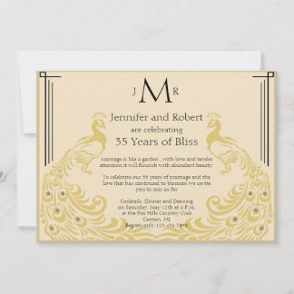Peacock Elegance Art Deco Wedding Anniversary Invitation