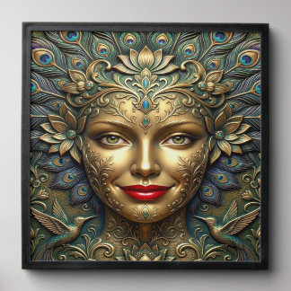 Peacock Elegance – Decorative Fantasy Portrait Peel And Stick Photo Tile