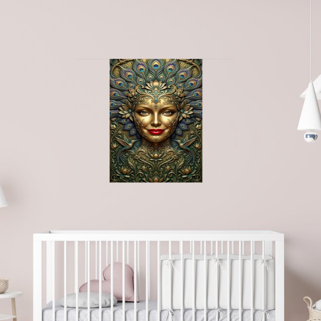 Peacock Elegance – Decorative Fantasy Portrait Poster (Nursery 2)