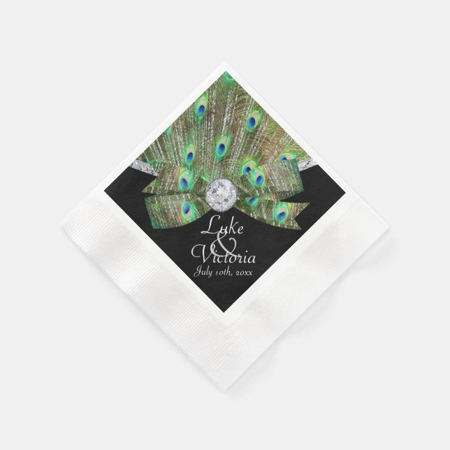 Peacock Elegance & Diamonds Wedding Paper Napkins (Corner)