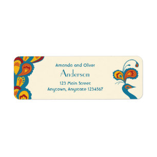 Peacock Elegance Multicolored Vintage Wedding Label