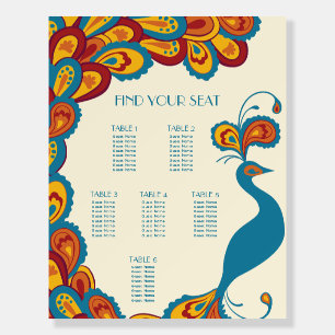 Peacock Elegance Vintage Wedding Seating Chart Foam Board