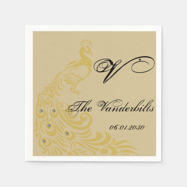 Peacock Elegance with an Art Deco Flair Monogram Napkins (Front)