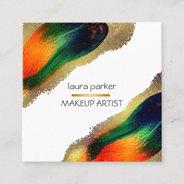 Peacock Elegant Abstract Gold Glitter Modern  Busi Square Business Card (Front)