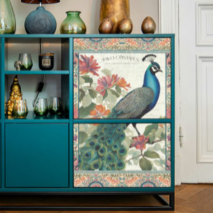 Peacock Elegant Botanical Ephemera Pink Decoupage Tissue Paper