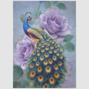 Peacock Elegant Purple Roses Furniture Decoupage  Tissue Paper