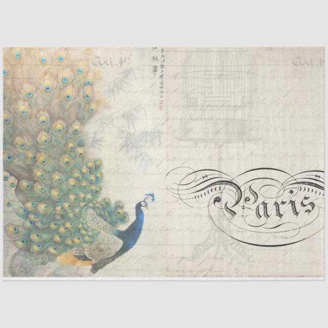 Peacock Ephemera Decoupage Paper Horizontal (Front)