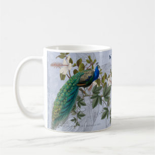 Peacock Ephemera Elegant Blue Vintage Graphic Art Coffee Mug