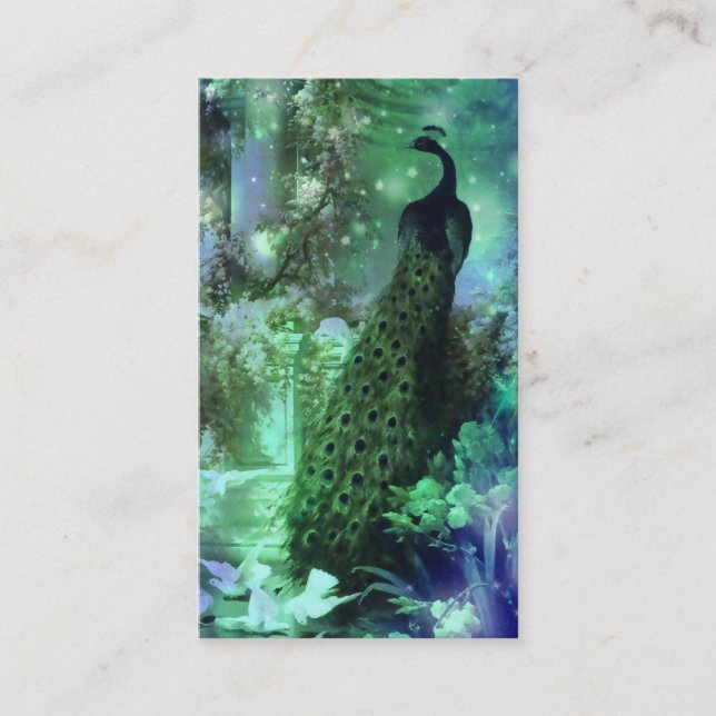 PEACOCK EVENING GROTTO: BLUE GREEN DREAM BUSINESS CARD (Front)