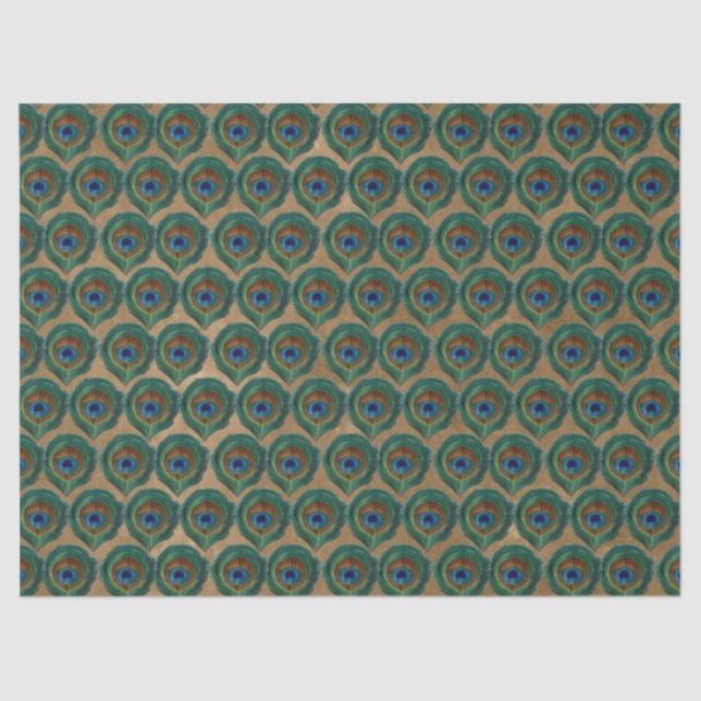 Peacock Eye Feathers on Tan Tissue Paper (Front)