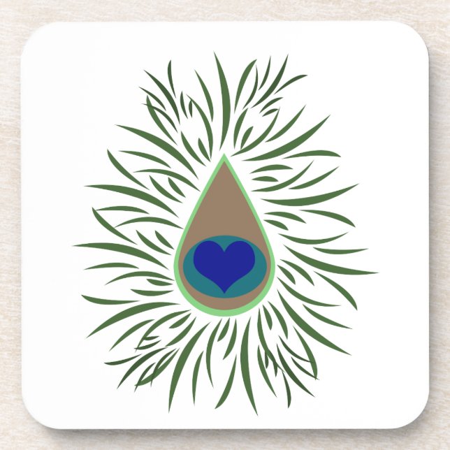 Peacock Eye Heart Shaped Drink Coaster (Front)