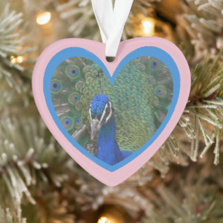 Peacock Face in Heart Cust. Ornament
