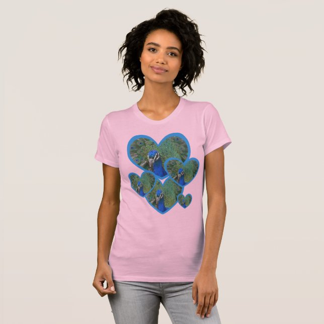 Peacock Face in Hearts PINK Girls T-Shirt (Front Full)