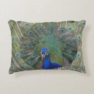 Peacock Face with Feathers Accent Pillow