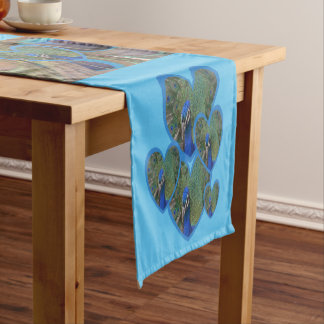 Peacock Faces with Feathers Pattern Table Runner