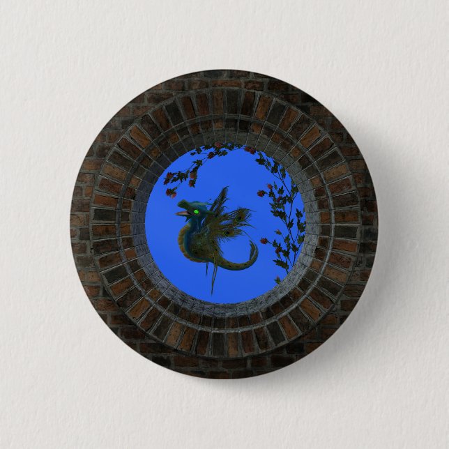 Peacock Fairy Dragon Button (Front)
