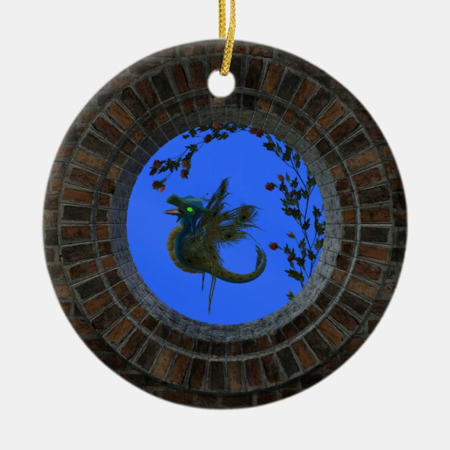 Peacock Fairy Dragon Ceramic Ornament (Front)