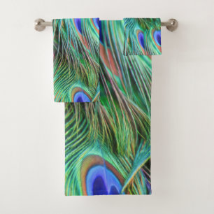 PEACOCK FANCIFUL FEATHERS BATH TOWEL SET