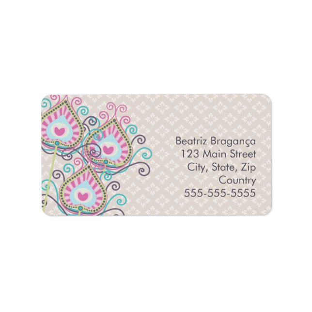 Peacock Fancy Feathers Damask Label (Front)