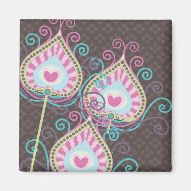 Peacock Fancy Feathers Damask Magnet (Front)