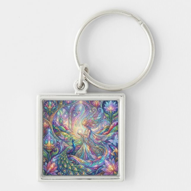 Peacock Fantasy Art Keychain  (Front)