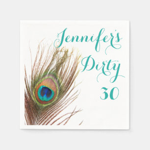 Peacock Feather 30th Birthday Napkins