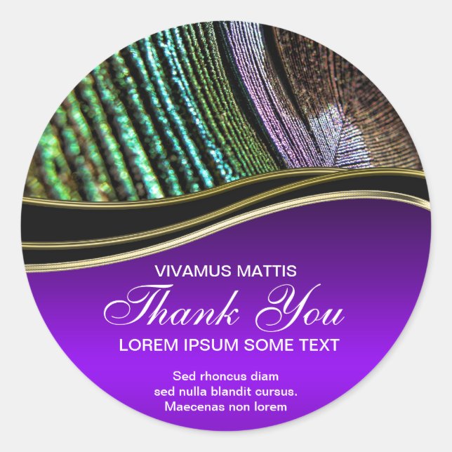 Peacock Feather Abstract Purple Thank You Sticker (Front)