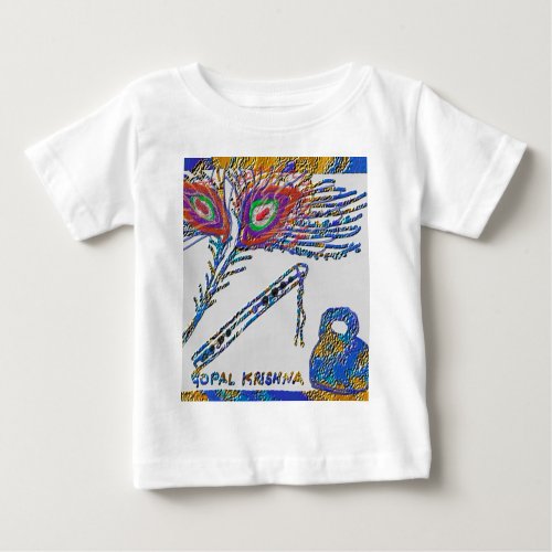 Peacock Feather and Flute _ Hare Krishna Baby T_Shirt