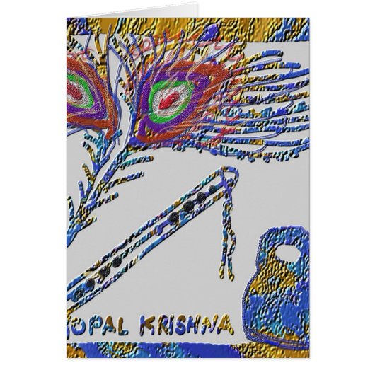 Peacock Feather and Flute - Hare Krishna Cards (Front)