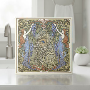 Peacock Feather and Muses Art Nouveau Pat#4 ID1193 Ceramic Tile