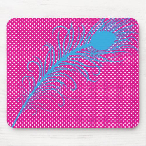 Peacock feather and Polka Dots _ Pink and Aqua Mouse Pad