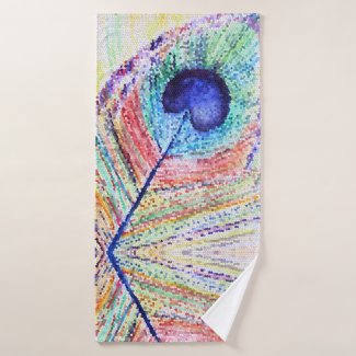 Peacock Feather Art  Bathroom Towel Set
